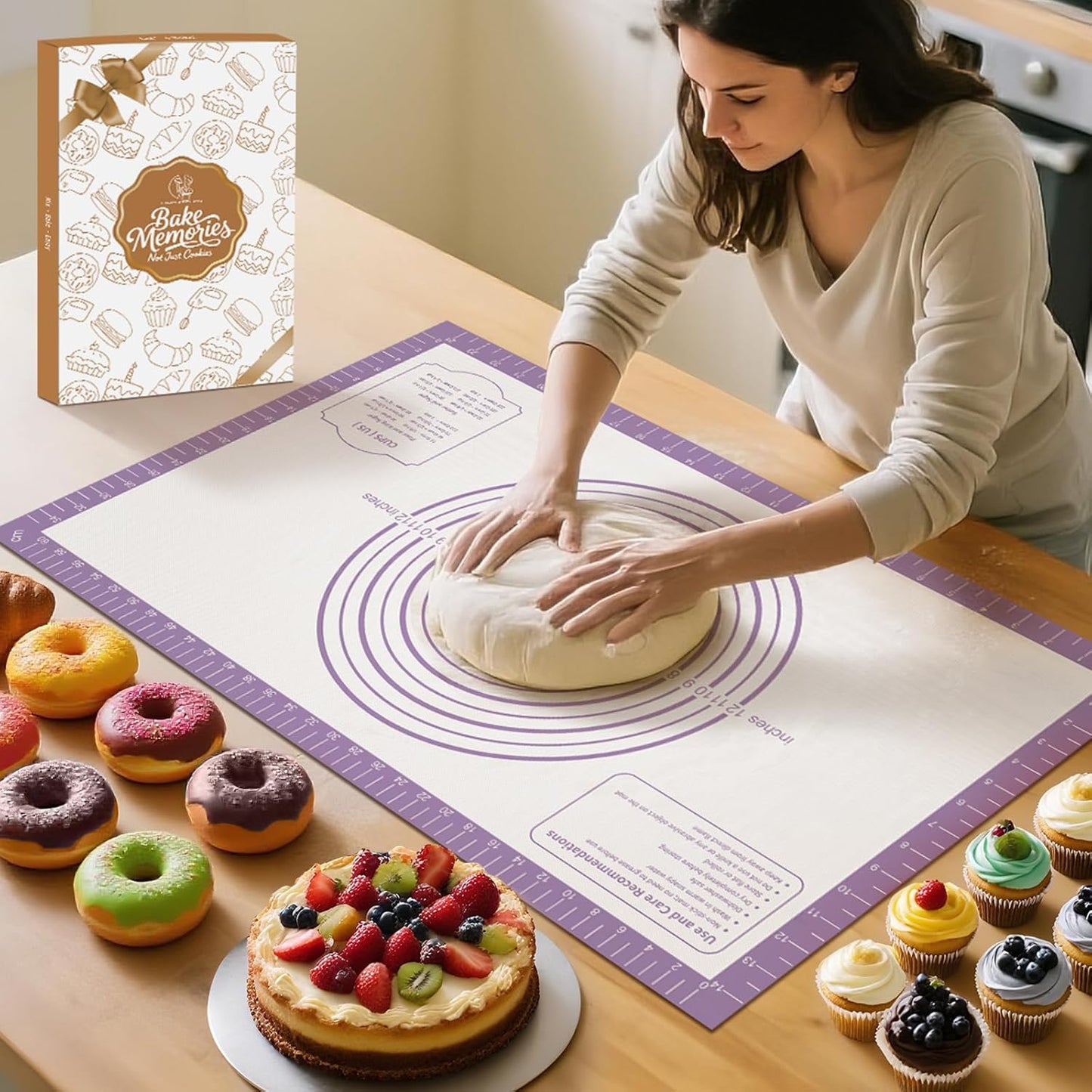 Silicone Baking Mat, Non Stick Pastry Mat Sheet for Dough Rolling, Pie Crust Macarons Baking Sheet, Easy to Clean& Dishwasher Safe, Food Grade Silicone Macaron Cookie Mat