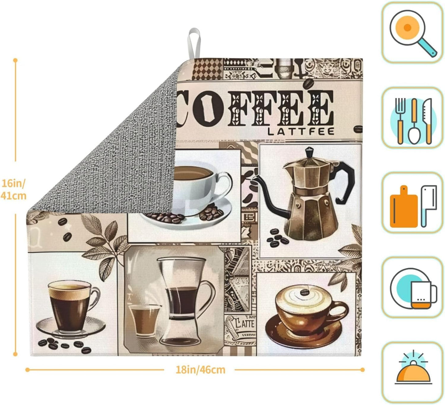 Coffee Dish Drying Mat, Highly Absorbent Microfiber Kitchen Counter Pad Reusable Washable, 16*18"