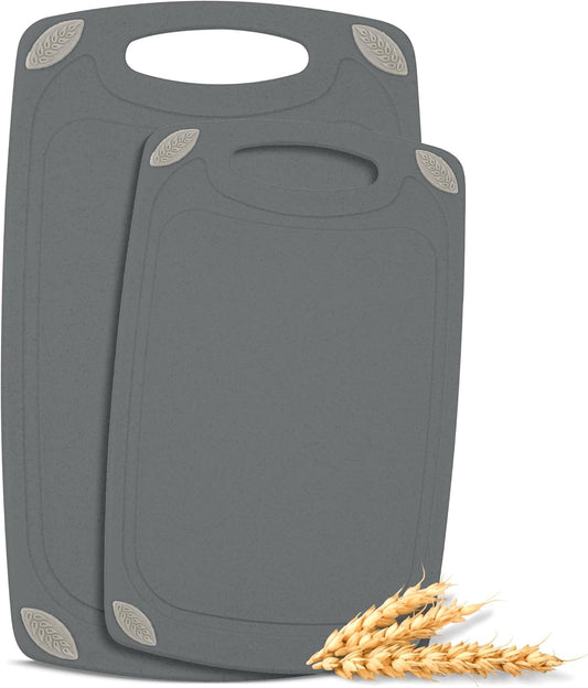 2-Piece Reversible Cutting Board Set Made from Natural Food Grade Wheat Straw Material - Eco-Conscious Alternative to Plastic - Gluten Free & BPA Free Chopping Boards for Kitchen