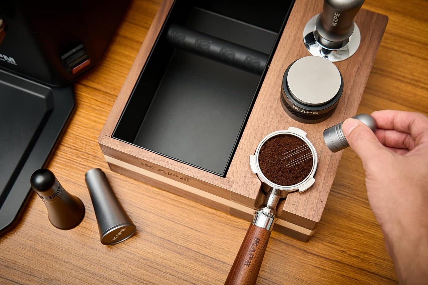 IKAPE WDT Tools, Espresso Stirrer Distribution Tool for Barista, 0.25mm 6 Needles Espresso Coffee Stirrer with Stand and Extra 6 Needles (Black)