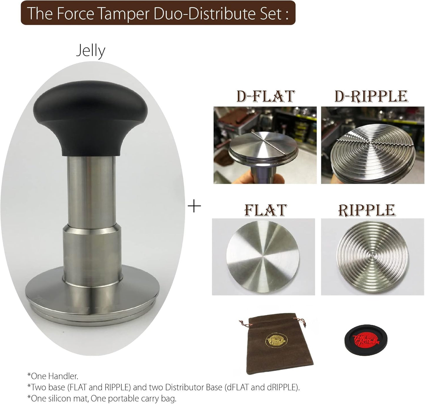 The Force Tamper Automatic Impact Coffee Tamper Adjustable Const Pressure and Autoleveling Duo-Distribute Set New (Jelly, 54.00mm)