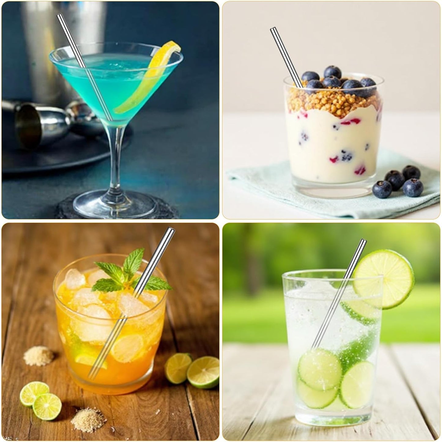 JIEYAO 12 Pack 4.7 Inch Short Metal Cocktail Straws, Reusable Stainless Steel Straws with Cleaning Brush Drinking Straws for Coffee Cocktails Small Glasses or Cups