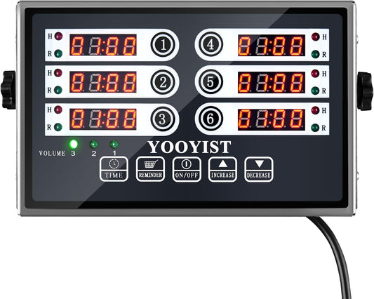 Kitchen Timers for Cooking – 6 Channel Commercial Kitchen Timer Restaurant Kitchen Supplies – Stainless Steel LED Technology Kitchen Timer Digital – Reminder Function, Loud Alarm, Grey