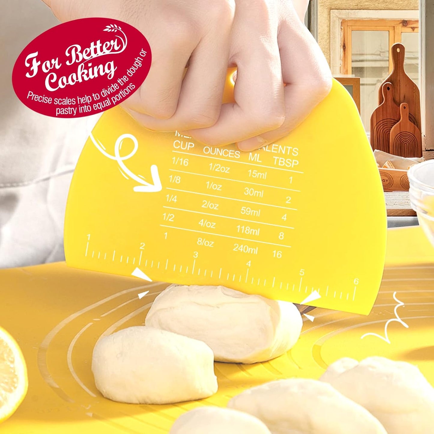 Teenitor 2 Pieces Dough Scraper, Dough Cutter Bench Scraper, Dough Scrapers Multipurpose Food Scrapers for Dough, Cake, Bread Yellow and Green