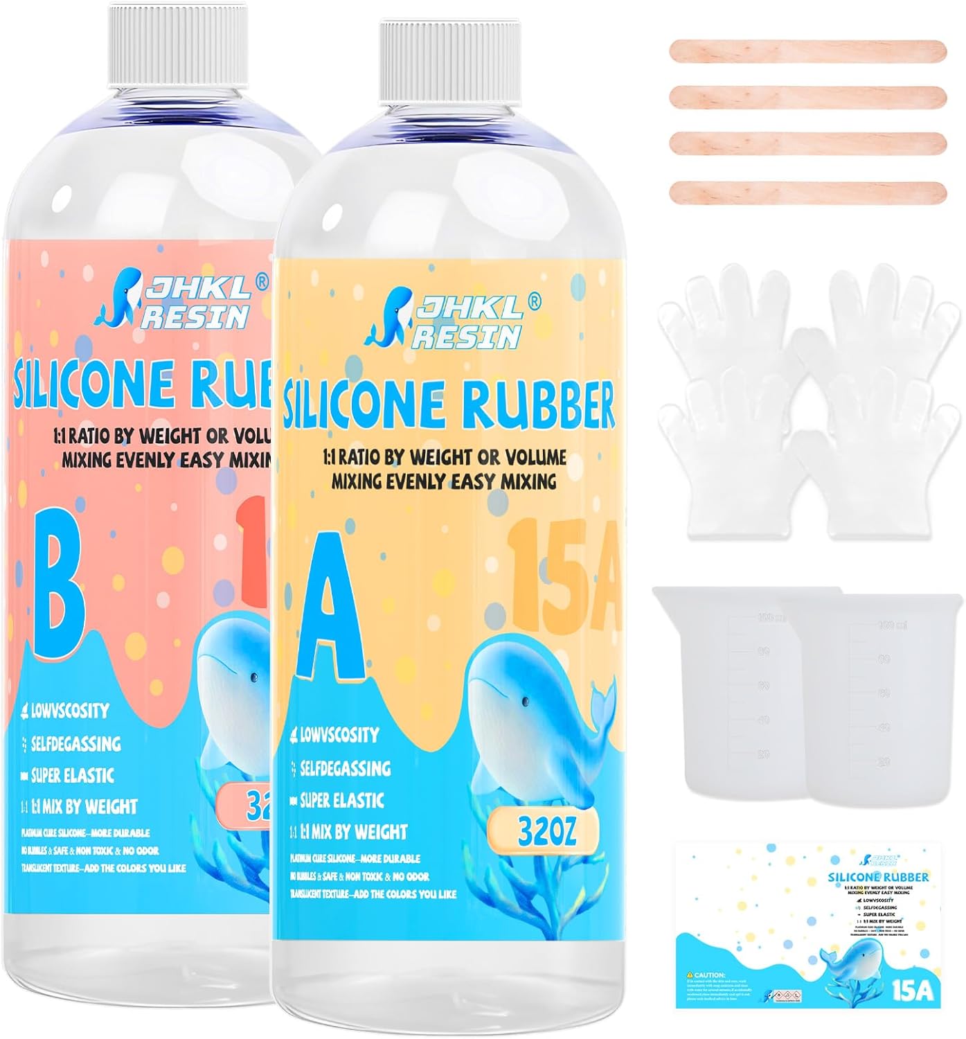 JHKL RESIN Silicone Mold Making Kit,64OZ Platinum Liquid Silicone Rubber for Mold Maker,15A Molds,Mix Ratio 1:1 Rubber Mold Making Kit, Ideal for Casting 3D Resin Molds