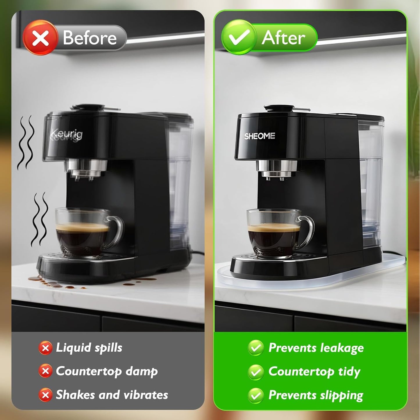 Silicone Coffee Mat,15.8"x 11.8"in Bar Mat for Countertop,Heat-Resistant,Non-Slip,Leak-Proof,Fit for Coffee Maker/Espresso Machine-Translucent