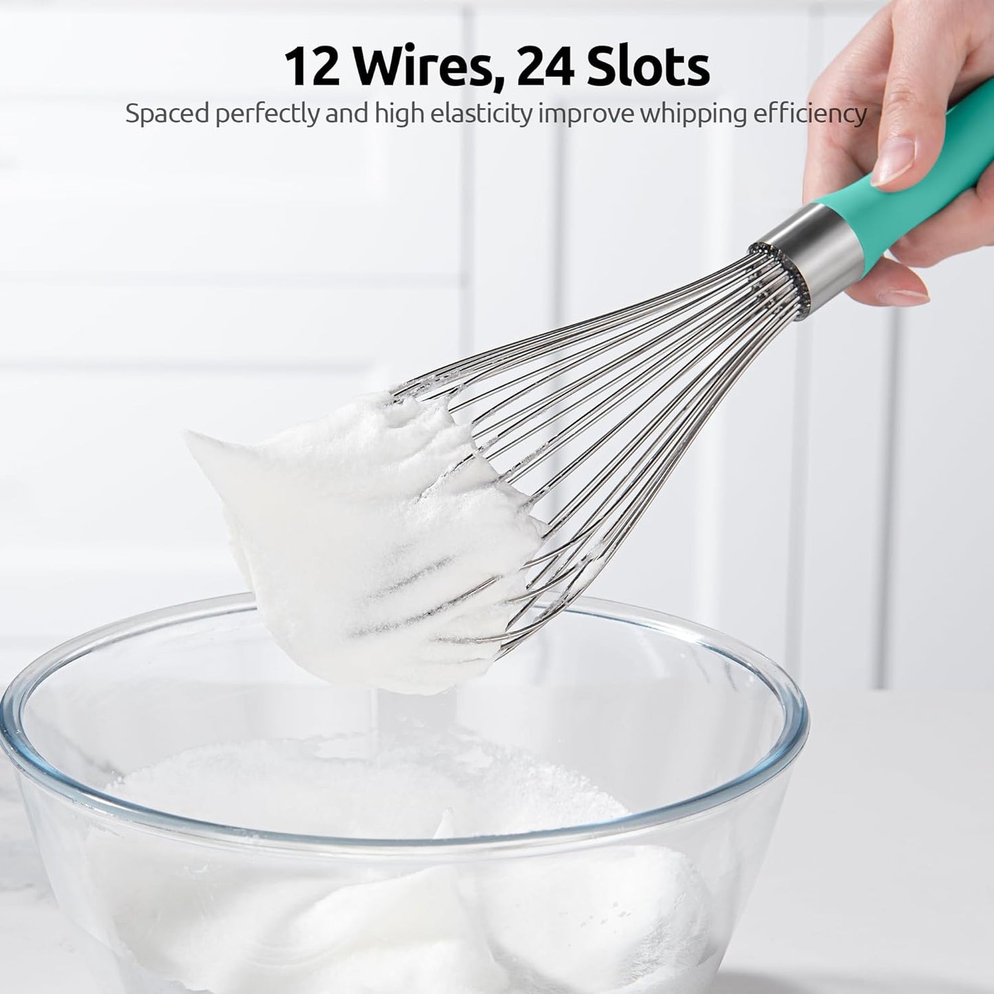 U-Taste Balloon Whisk for Cooking: 18/10 Stainless Steel Kitchen Wire Whisk, 12in Large Heavy Duty Egg Beater, Manual Mixing Tool with 12 High Flex Wires for Stirring, Blending Sauce (Aqua Sky)