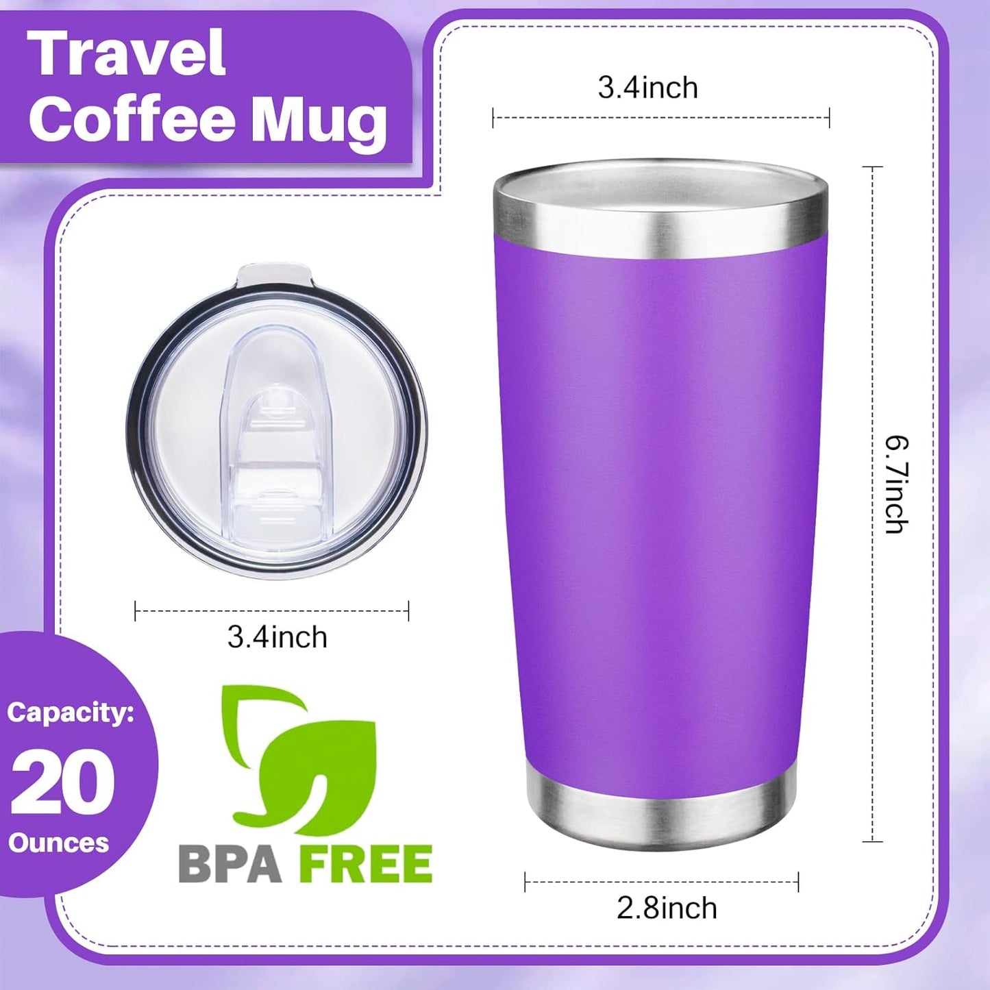 20oz Tumbler with Lid Double Wall Vacuum Insulated Travel Coffee Mug Stainless Steel Thermal Cup Powder Coated Sturdy Coffee Tumbler Bulk for Hot and Cold Beverages (Multicolor-1,6)