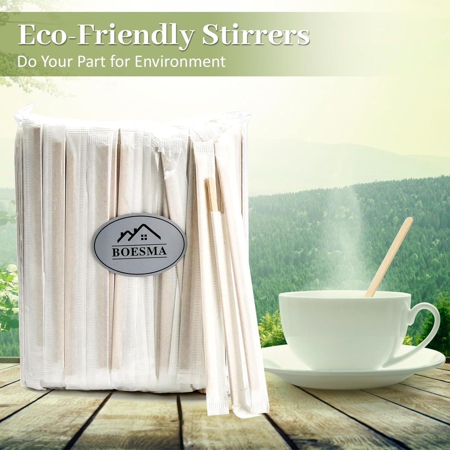 1000Pcs Bamboo Coffee Stirrers Individually Wrapped – Coffee Stir Sticks 5.5 Inch, Stir Sticks For Coffee Bar, Disposable Stir Sticks for Coffee and Cocktail