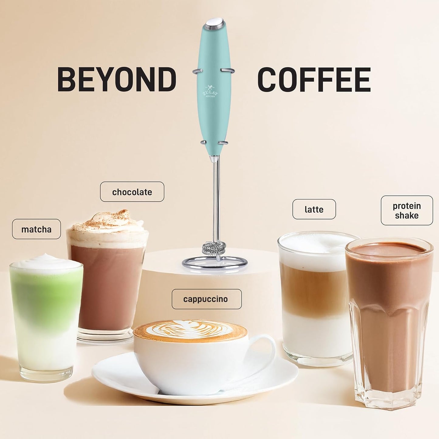 Zulay Kitchen Whisk Milk Frother with 4 Duracell Batteries - Powerful Handheld Foam Maker for Coffee, Lattes, Matcha, Hot Chocolate & Cappuccinos - Whip Creamy Froth in Seconds