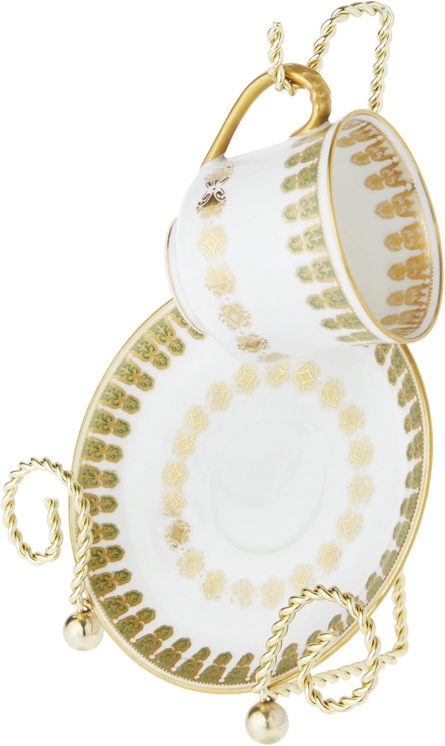 Bard's Scroll Twisted Gold-toned Cup and Saucer Stand, 6.5" H x 5" W x 2.5" D