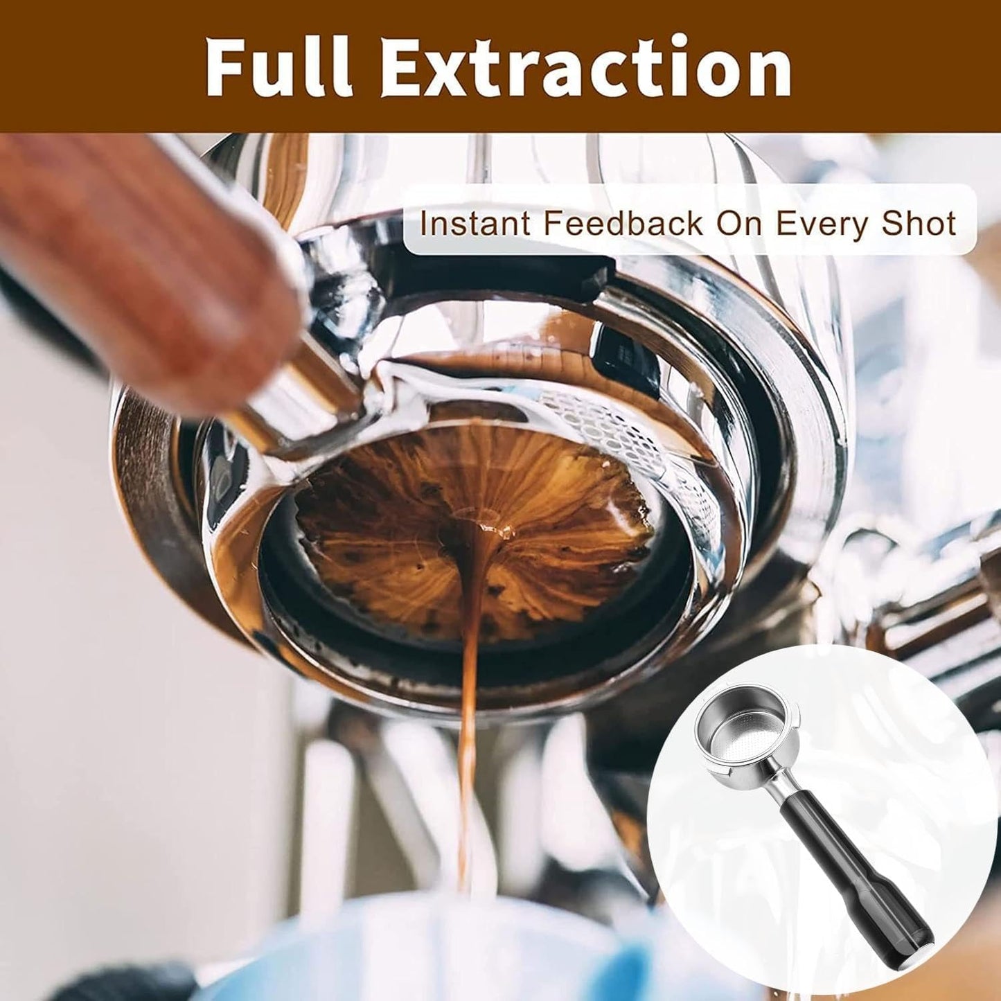 54mm Coffee Bottomless Portafilter, Compatible with Breville Barista Bes 870/878/880/876/840/810/500/450 Replacement Parts Bottomless Portafilter(Walnut)