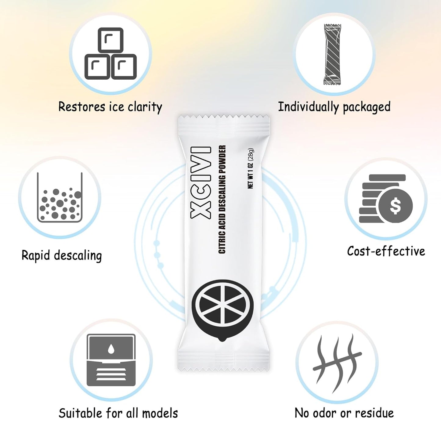 xcivi Household Ice Maker Descaling Powder Compatible with GE Profile Opal Ice Maker, Ice Machine Cleaner Maker Descaler, Helps Remove Hard Water and Mineral Buildup, Individually Packed (12)
