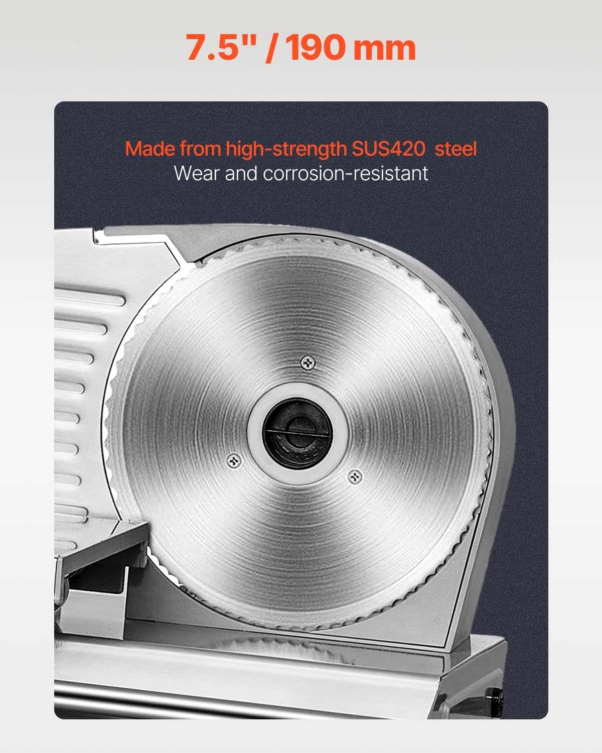 VEVOR Meat Slicer, 180W Electric Deli Food Slicer, 7.5 inch Meat Cutter with a Premium SUS420 Blade, 0-0.6 inch Adjustable Thickness, Food Slicer for Frozen, Hard Bread and Cheese, Home Use