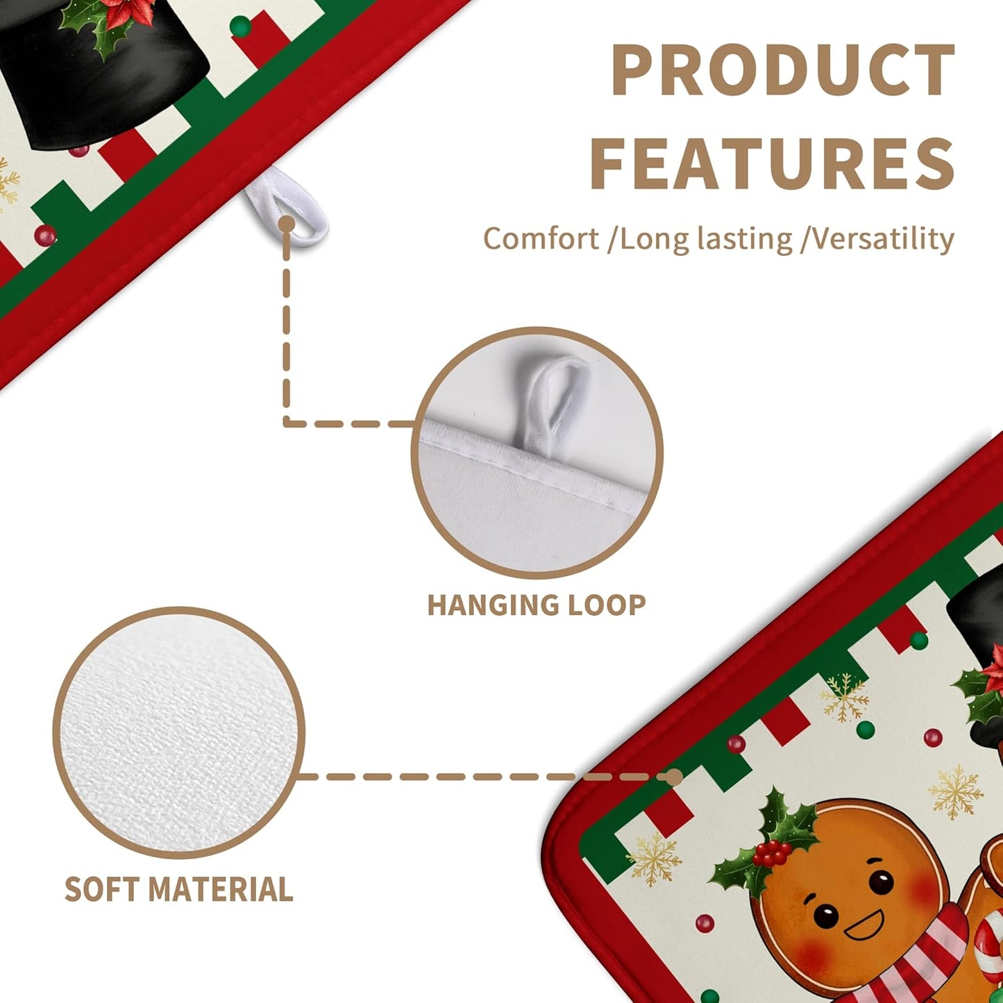 Christmas Gingerbread Man Dish Drying Mat Winter Large Kitchen Mats Dish Drying Pad Xmas Candy Absorbent Dish Dryer Mat for Kitchen Countertops Microfiber Drainer Pad Dish Drying Mats (18x24 in)