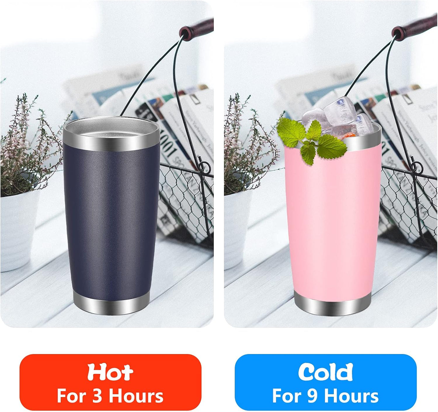 VEGOND 20oz Tumbler with Lid and Straw Stainless Steel Tumbler Cup Bulk Vacuum Insulated Double Wall Travel Coffee Mug Powder Coated Coffee Cup(Navy Blue 12 Pack