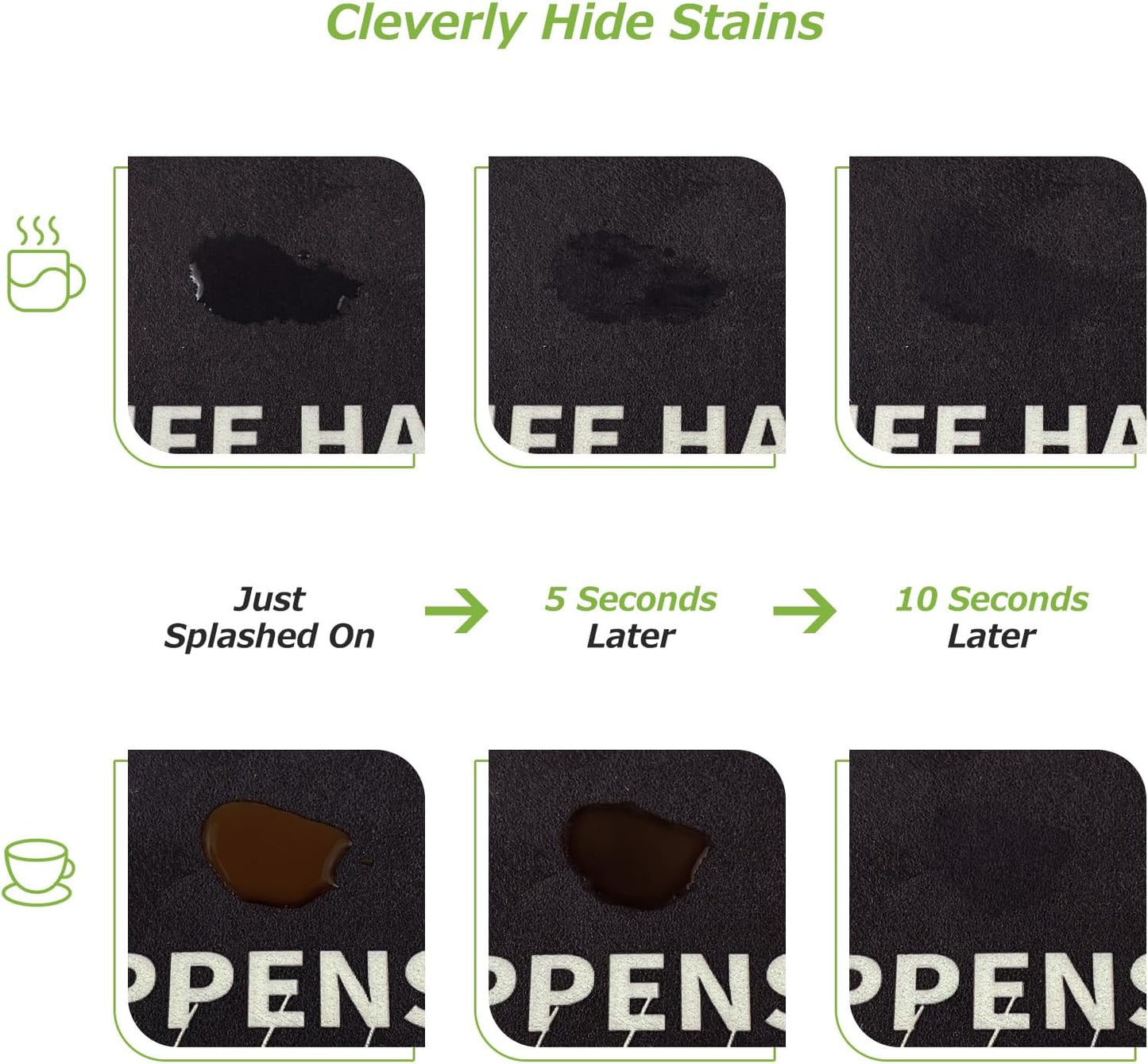 Matace Designer Coffee Bar Mat, Small 12 x 19 Inches, Rubber Backing, Absorbent Coffee Maker Mats for Dish Drying, Kitchen Countertop, Life Happens Coffee Helps, Black