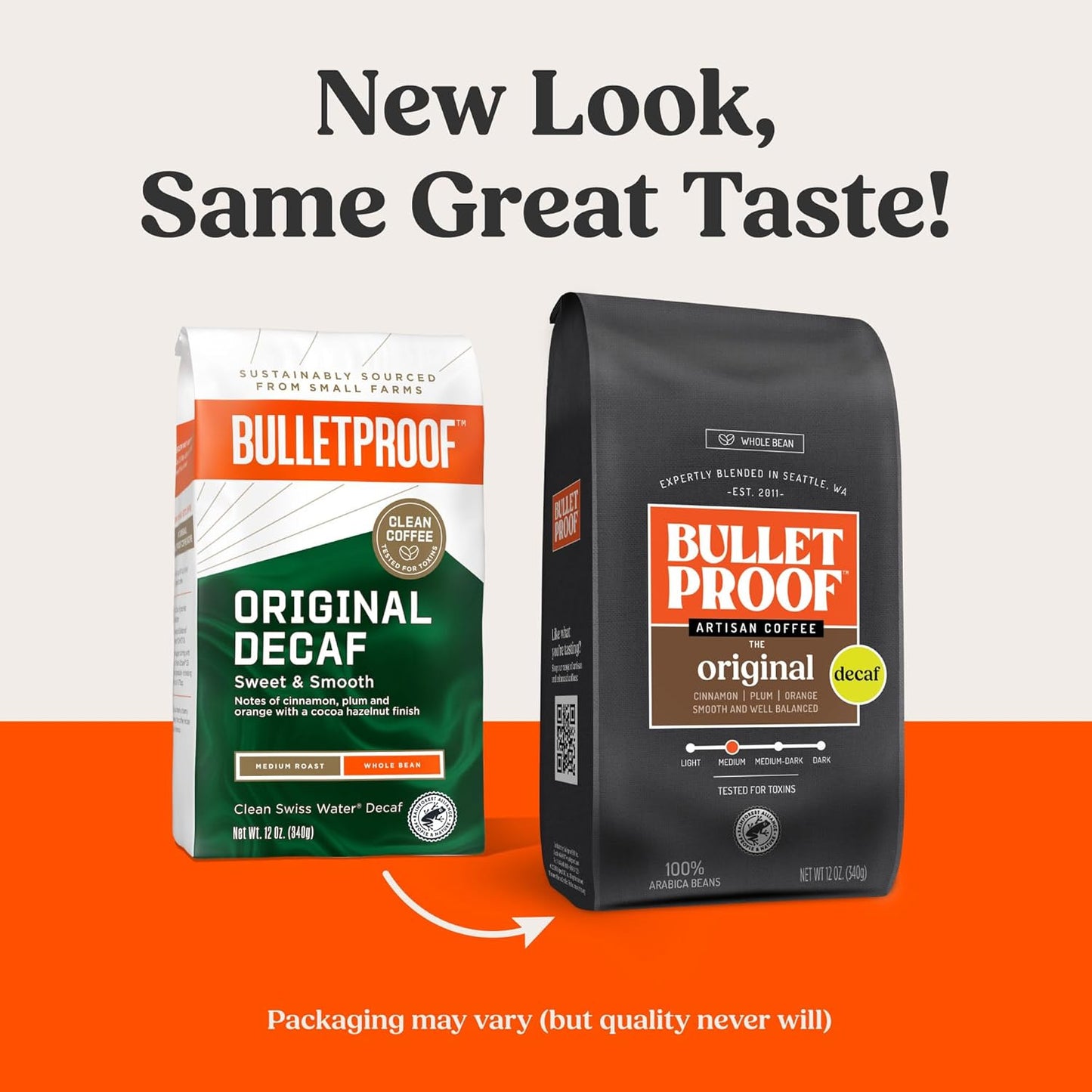Bulletproof Original Medium Roast Whole Bean Decaf Coffee, 12 Ounces, Coffee Tested for Toxins, Packaging May Vary
