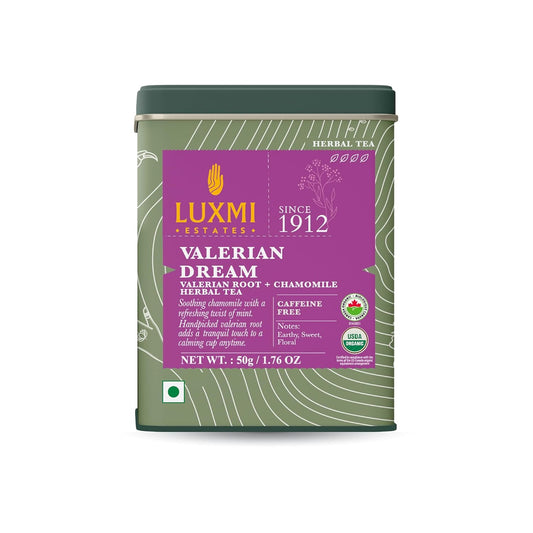 Luxmi Estates - Valerian Dream - Organic Valerian Root Tea for Sleep - Loose Leaf - 50g (25 Cups) | with Valerian Root, Chamomile & Lavender | Perfect Wellness Sleep Tea