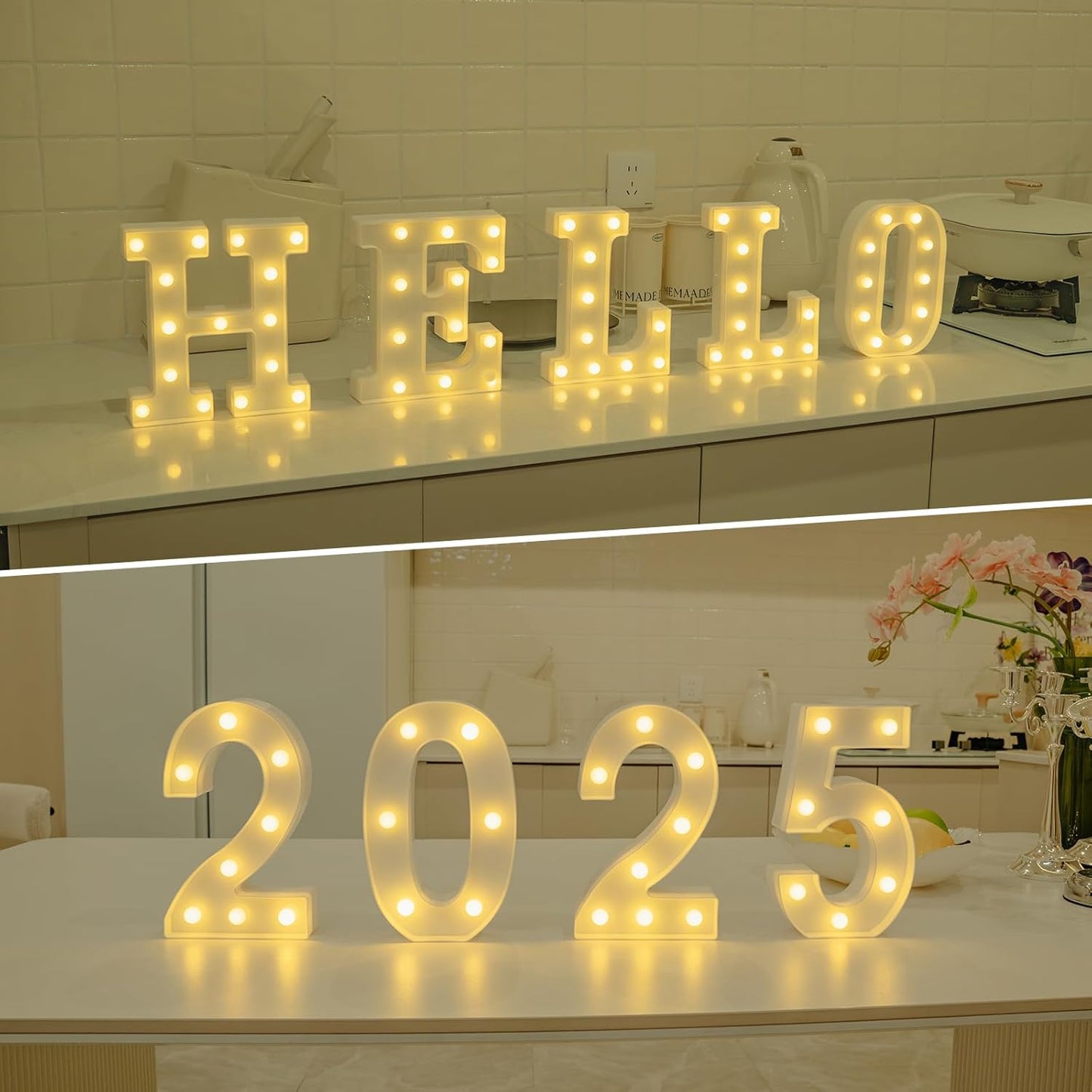 Foaky LED Letter Lights Sign Marquee Light Up Letters Sign for Night Light Wedding/Birthday Party Battery Powered Christmas Lamp Home Bar Decoration(U)
