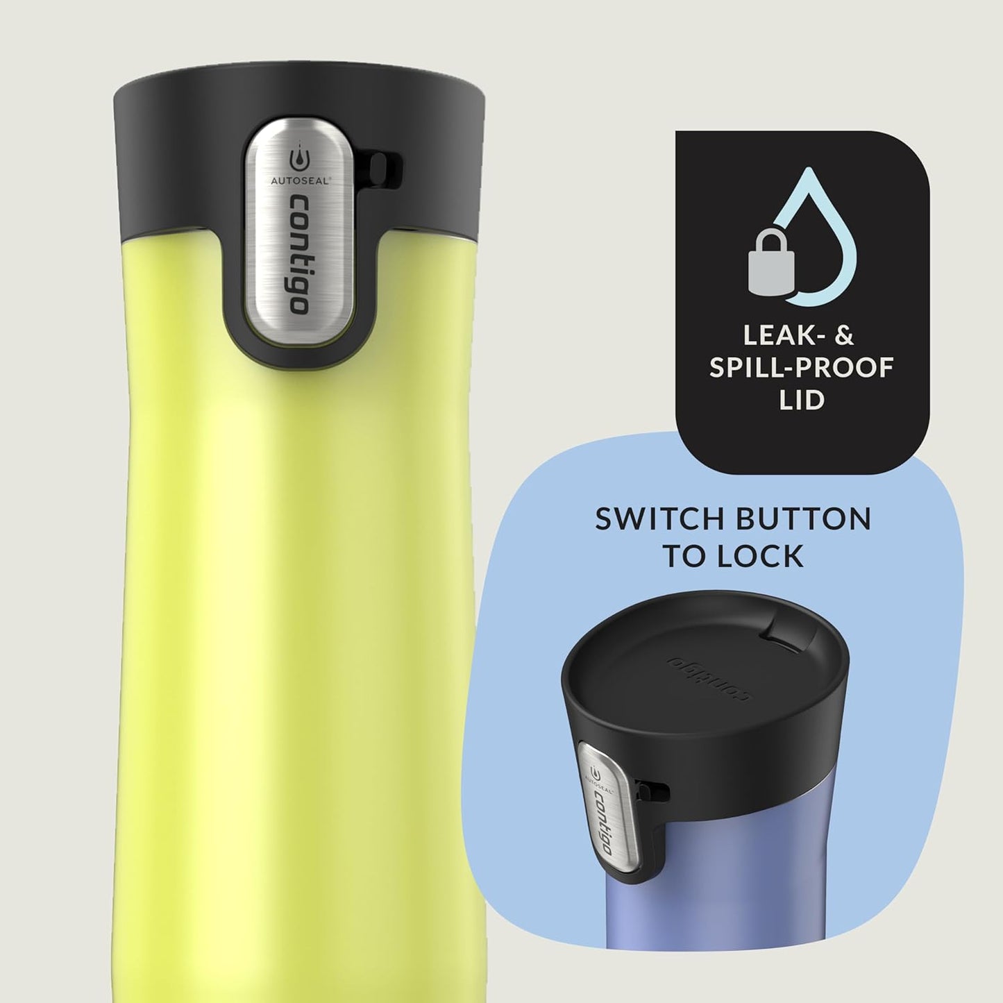 Contigo® AUTOSEAL® West Loop Vacuum-Insulated Stainless Steel Travel Mug with Easy-Clean Lid, 20 oz, 2-Pack, Aster Frosted Pearl; Limelight Frosted Pearl