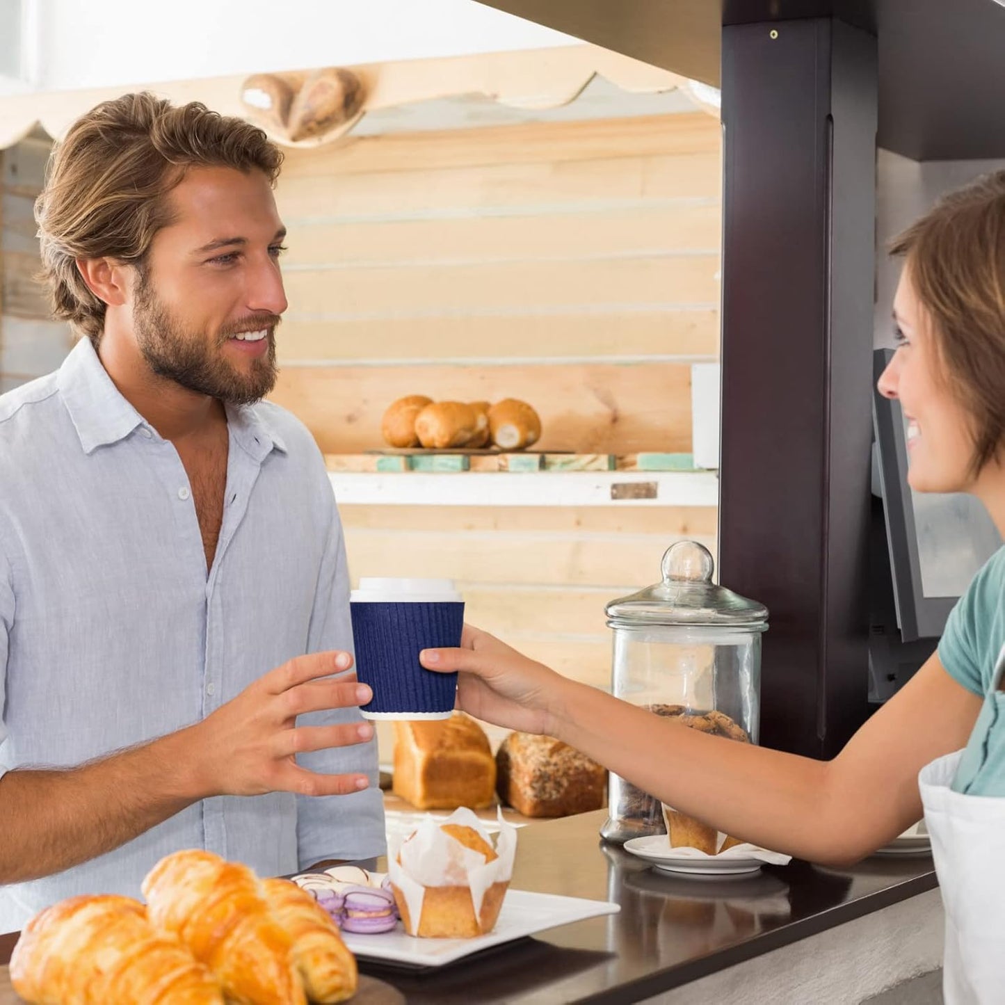 Yaomiao 200 x Disposable Espresso Cups, 4 oz, Corrugated Paper, Insulated, Heat Resistant, Blue, for Party, Cold Drinks, Tea