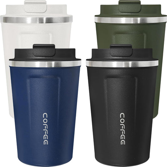 4 Pack Insulated Coffee Tumblers with Lid 12oz Stainless Steel Travel Coffee Mug Reusable Coffee Cup to Keep Cold and Hot Drinks for Car, Daily, Travel and Gifts, Multicolor