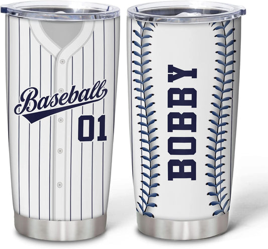 Hyturtle Personalized Baseball Tumbler Baseball Players Design Stainless Steel Double Walled Vacuum Insulated Tumblers 20oz30oz Coffee Travel Mug Cup Christmas Gift For Men Boys Friends Dad Sports Fan