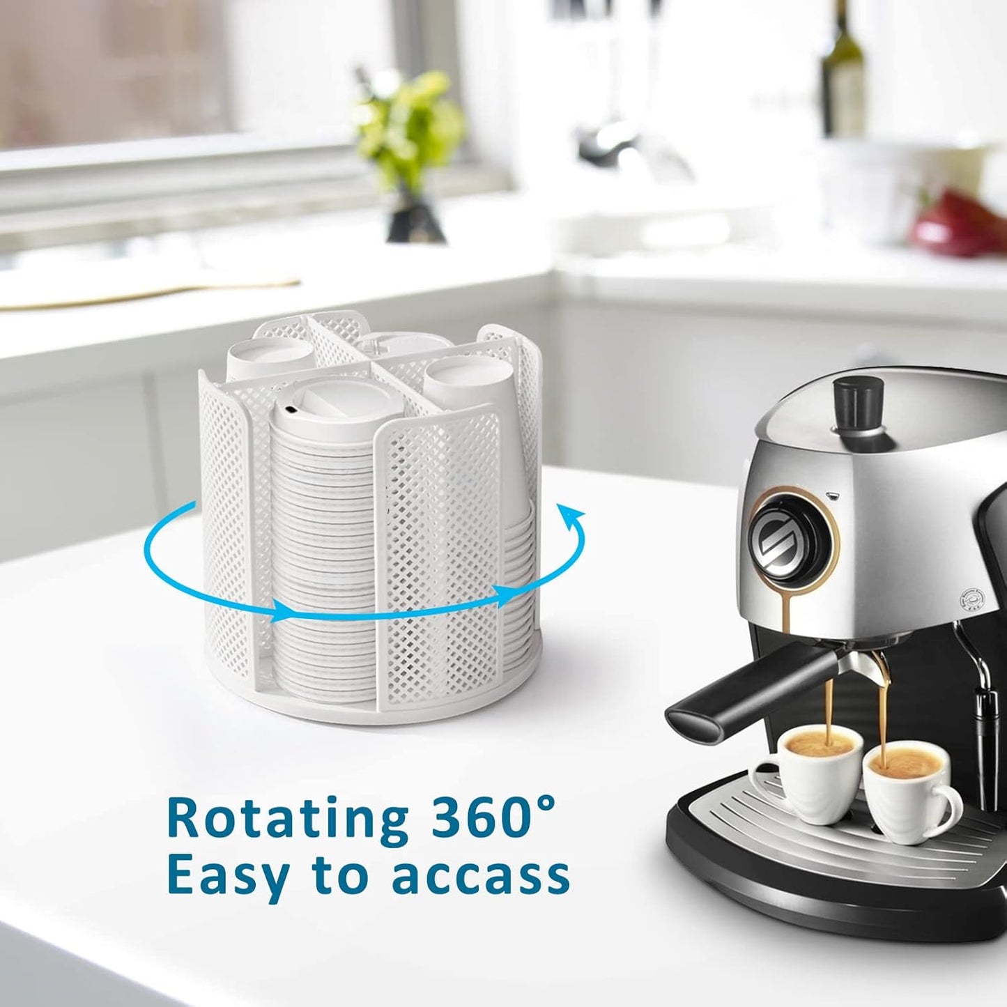 Cup and Lid Organizer Cup Dispenser Coffee Cup Organizer Paper Cup Holder Rotating for Bathroom, Restaurant, Break Room, Coffee Station, Bar, Buffet, Kitchen Cabinet, Countertop,4 Compartment