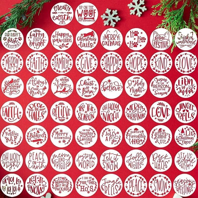 Christmas Stencils for Painting on Wood Slice,58pcs Small Christmas Stencil Xmas Holiday Templates