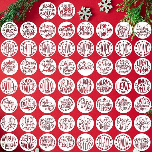 Christmas Stencils for Painting on Wood Slice,58pcs Small Christmas Stencil Xmas Holiday Templates