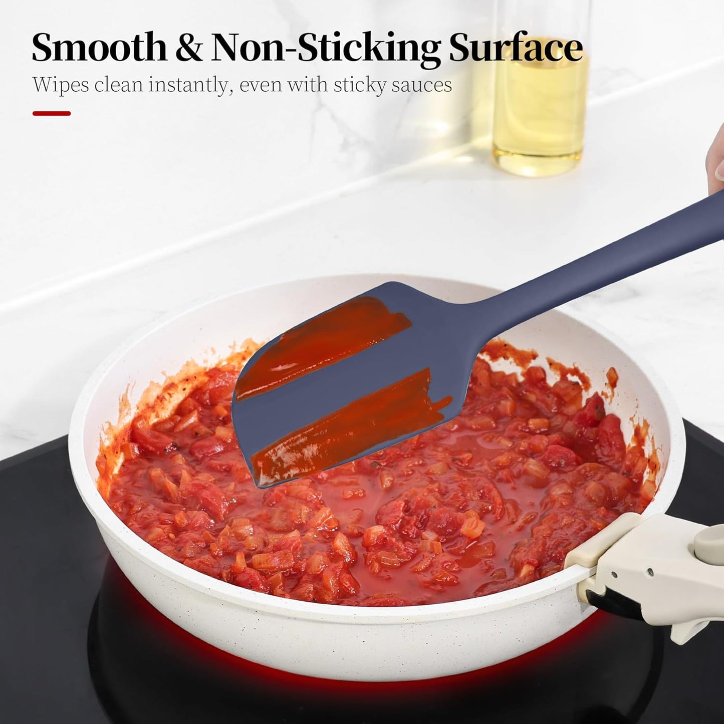 600ºF Heat Resistant Spatula, 11.34 inch High Heat Food Safe Semless Kitchen Silicone Scraper for Cooking Baking Mixing Scraping Stirring Nonstick Cookware Pan Bowl (Midnight Blue)