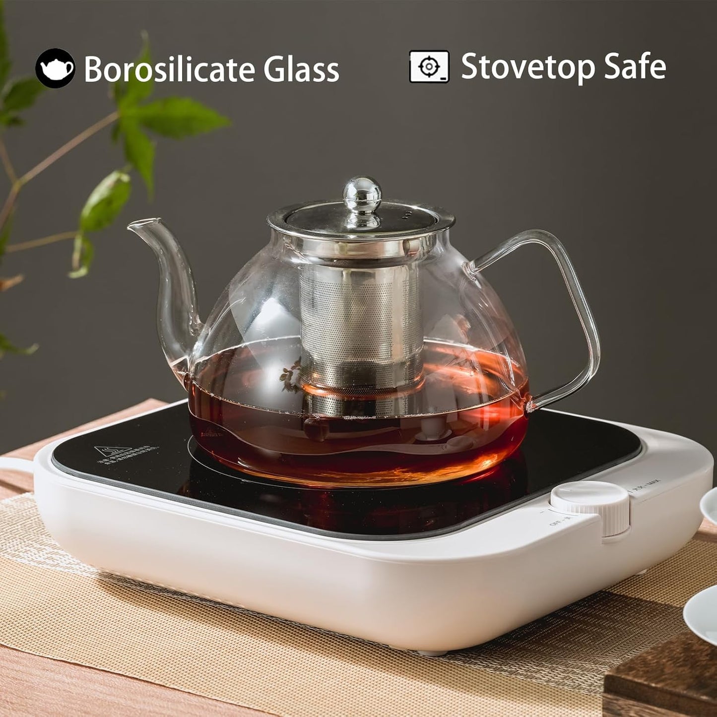 1200 ml/40 oz Glass Teapot with Infuser, Glass Tea Kettle Stovetop，Tea Pot with Infusers for Loose Tea, Tea Maker Gift