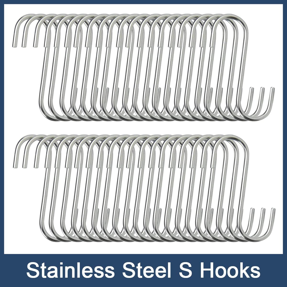 100-Pack Stainless Steel S Hooks - Heavy Duty, Reusable, Modern/Minimalist Design, Perfect for Kitchen, Closet, Bathroom, Rack, Shelf, Holder, Garment, Coat, Towel, Plant, Tool