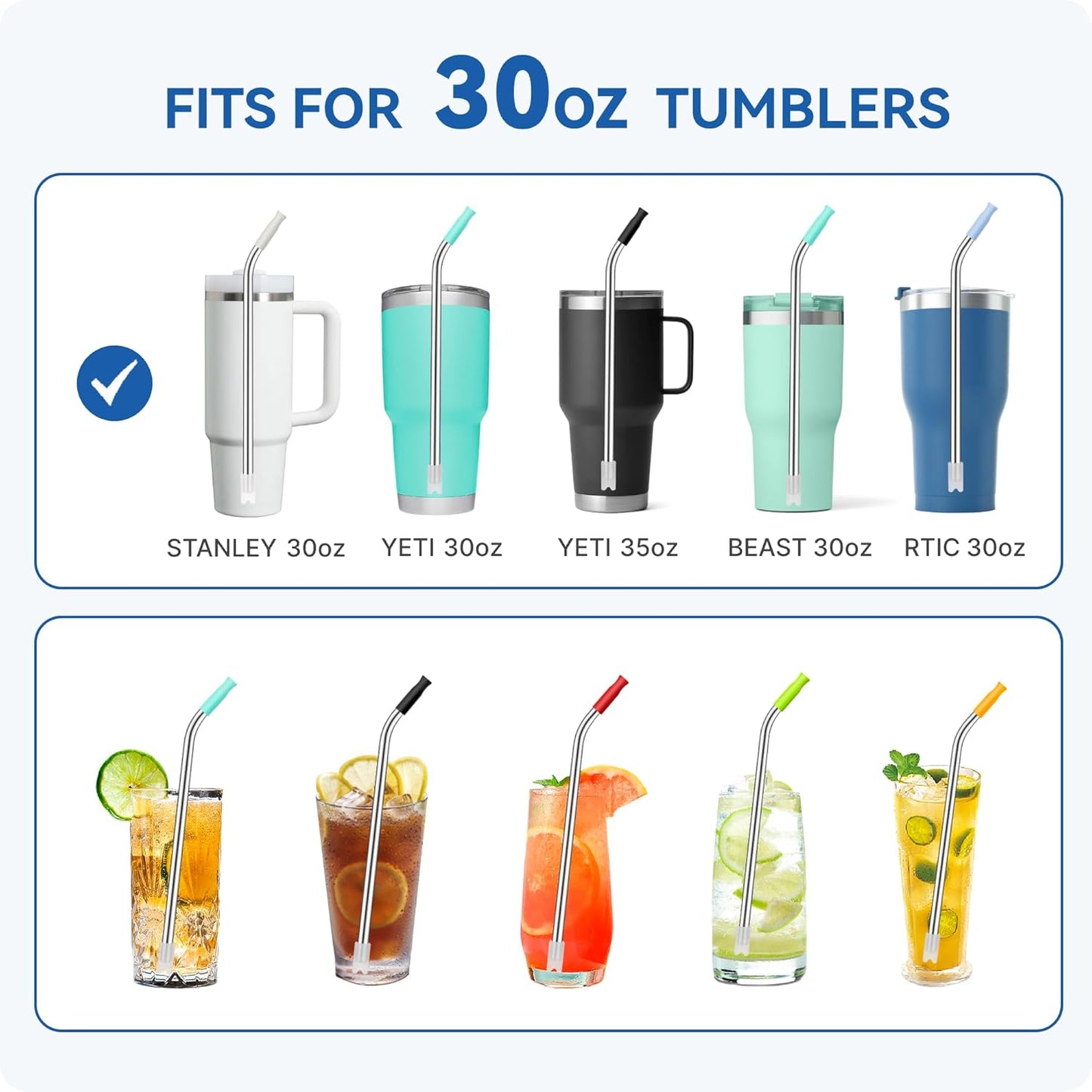 Reusable Stainless Steel Straws with Silicone Tip for Stanley 30oz, Metal Drinking Straws for 30oz Tumbler,3 Bent Tubes & 6 Tips& 1 Cleanr Brush (Dried Pine)