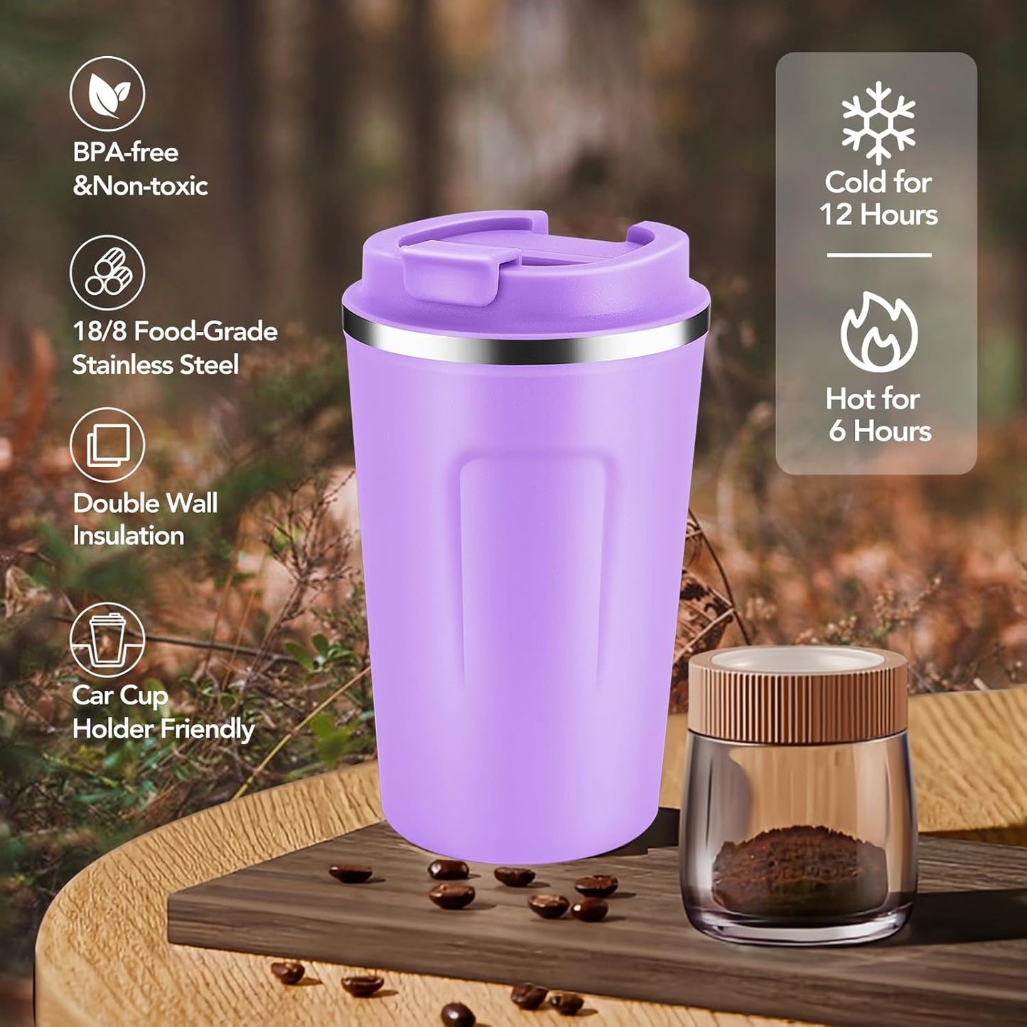 Volhoply 12 oz Double Wall Insulated Vacuum Travel Coffee Mug with Flip Lid Bulk 8 Pack,Reusable Stainless Steel Leak Proof Coffee Cup,Portable Cafe Thermal Tumbler for Hot Drinks(Assort Color,8 Set)