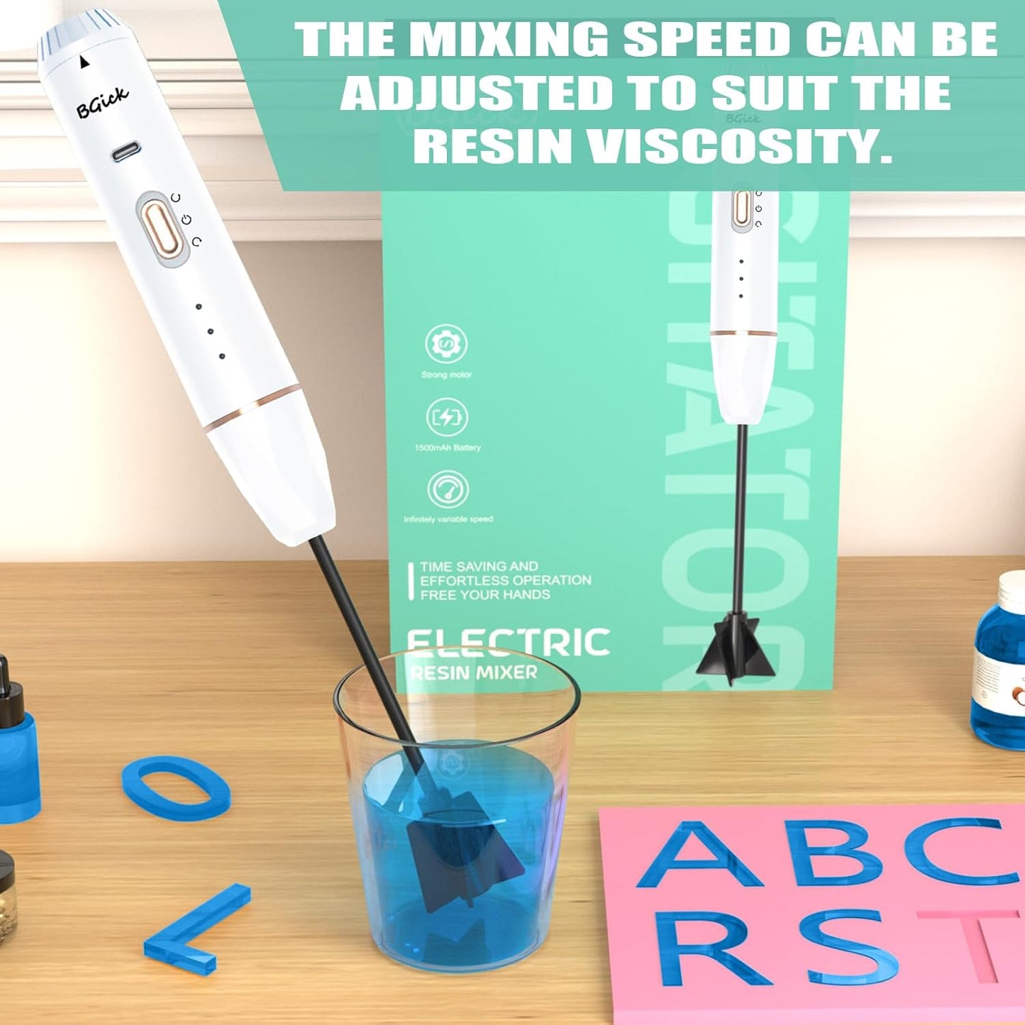 Upgraded Resin Mixer, Handheld Rechargeable Mixer with Minimizing Bubbles,Epoxy Resin Mixer for Resin, Silicone Mixing, Resin Molds, DIY Crafts (Included 4 pcs Paddles) (White)