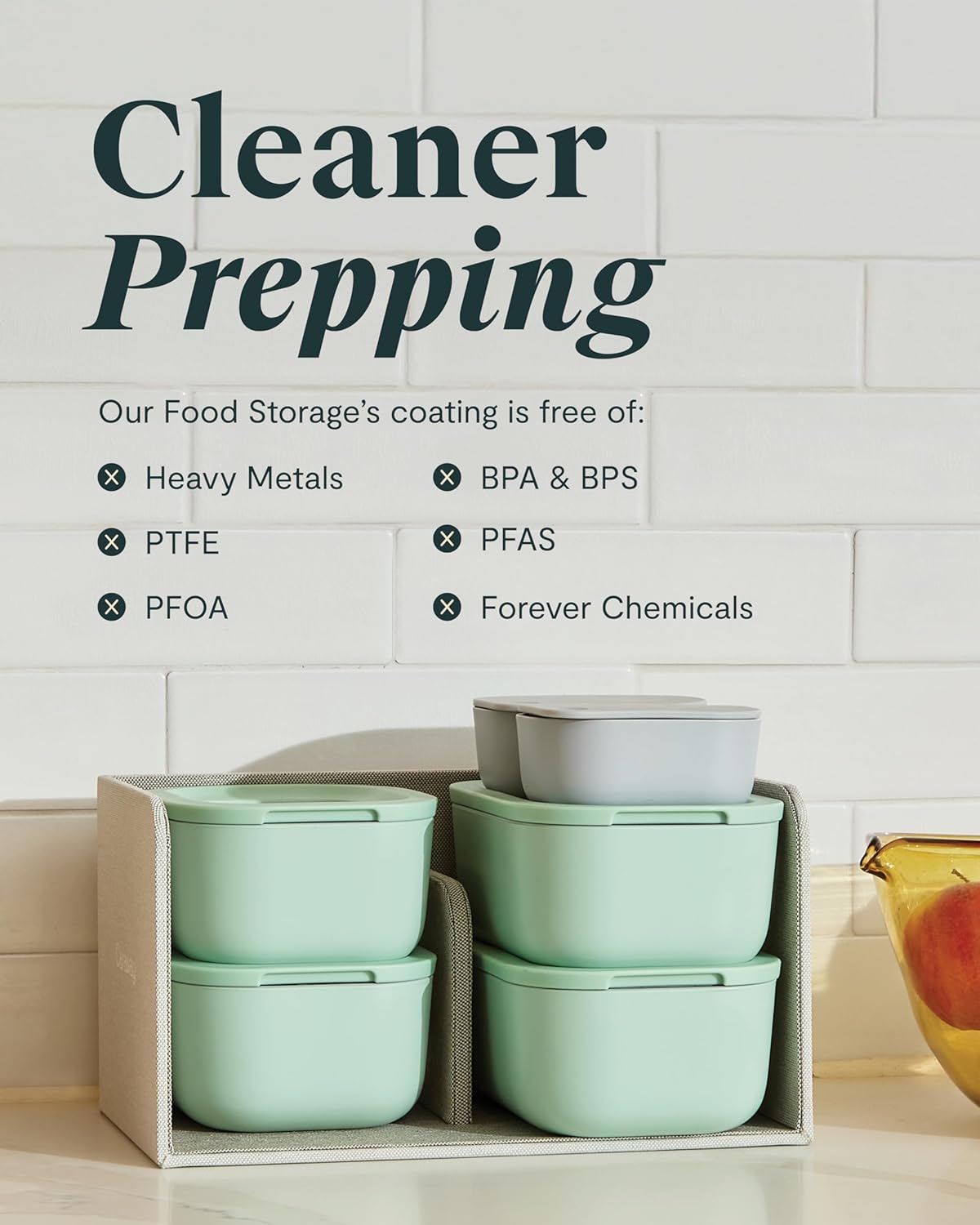 Caraway 6pc Glass Food Storage Set - 2.6 Cup Storage Containers For Food (6) - Non-Toxic Ceramic-Coated Glass - Air Release Technology - Compact & Stackable Design - Mist