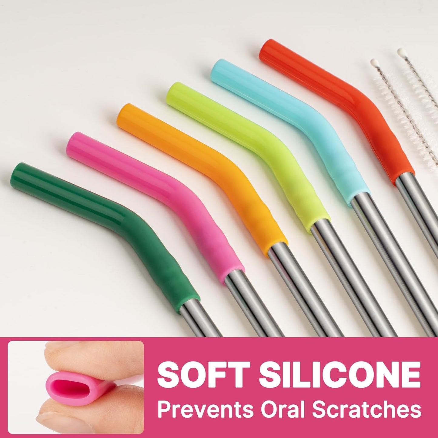 Metal Straws Reusable for 40oz Tumblers,Stainless Steel Replacement Straight Straws with Silicone Tips for 40oz Stanley Cup, Simple Modern,Meoky Tumblerr, Cleaning Brush