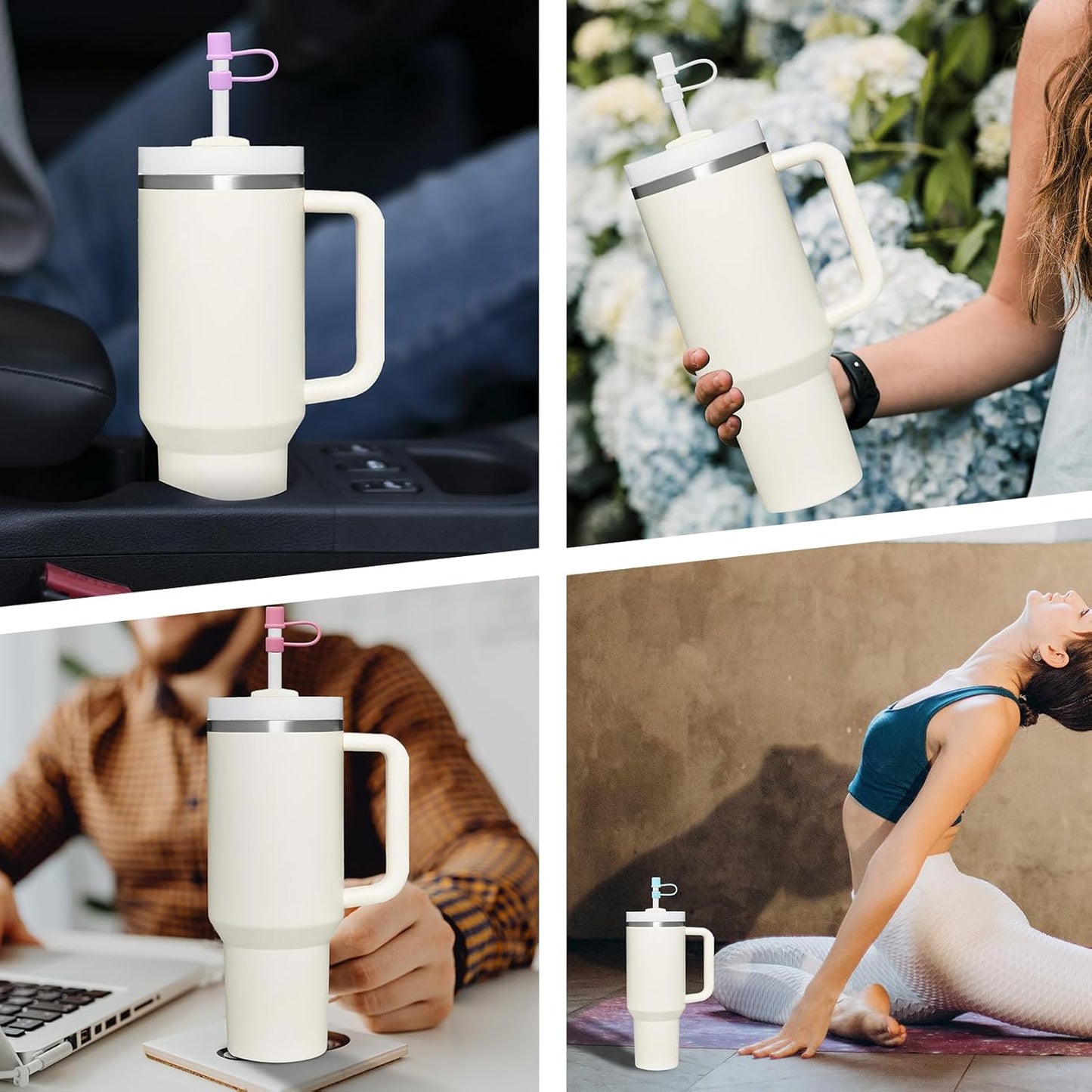 Straw Toppers for 10mm/0.39inch Diameter Straw Cover, compatable for Stanley/Owala Tumblers, Food Grade Silicone. (4Pcs-White+4Pcs-Black)