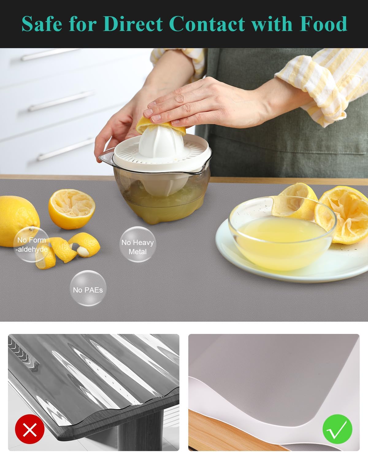 Light Gray Plastic Table Cover Protector, 42" x 60" Waterproof Easy Flat PVC Desk Pad Mat, 1.5mm Thick Rectangle Vinyl Table Top Protector for Dining Room Table, Office, Dresser