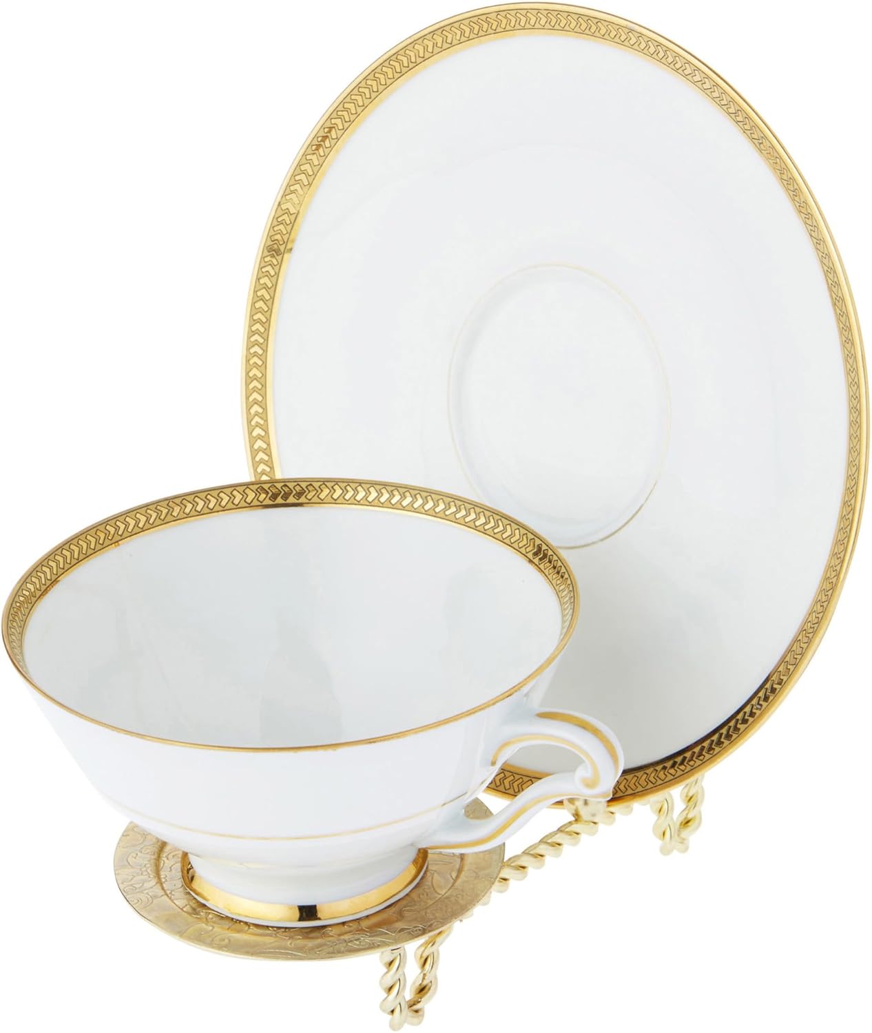 Bard's Ornate Twisted Shiny Gold-toned Cup and Saucer Stand, 3" H x 2.75" W x 4" D, Pack of 6