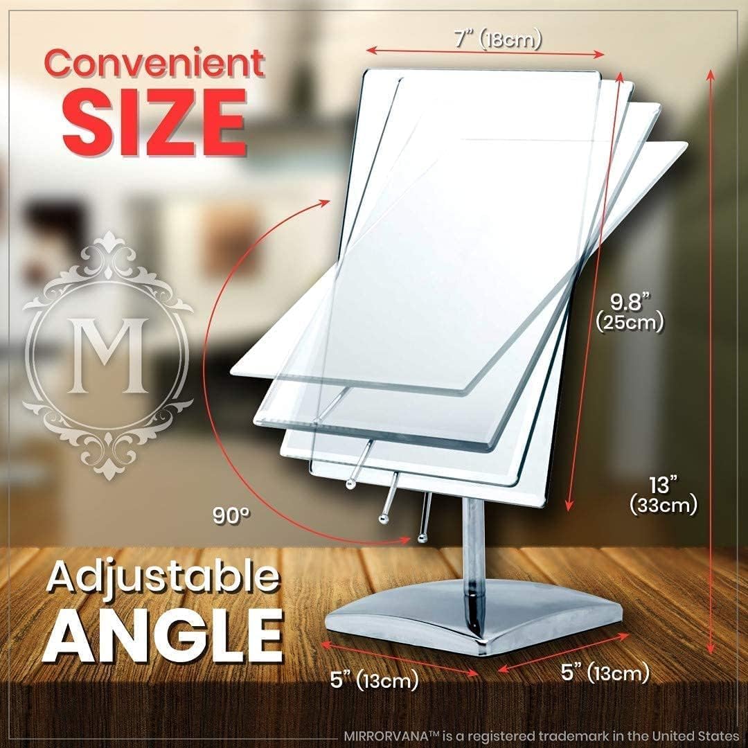 MIRRORVANA Large Table Desk Mirror with Stand for Office Desktop, Makeup Vanity and Bathroom Countertop - Personal Adjustable Face Mirror - 9.8" x 7"