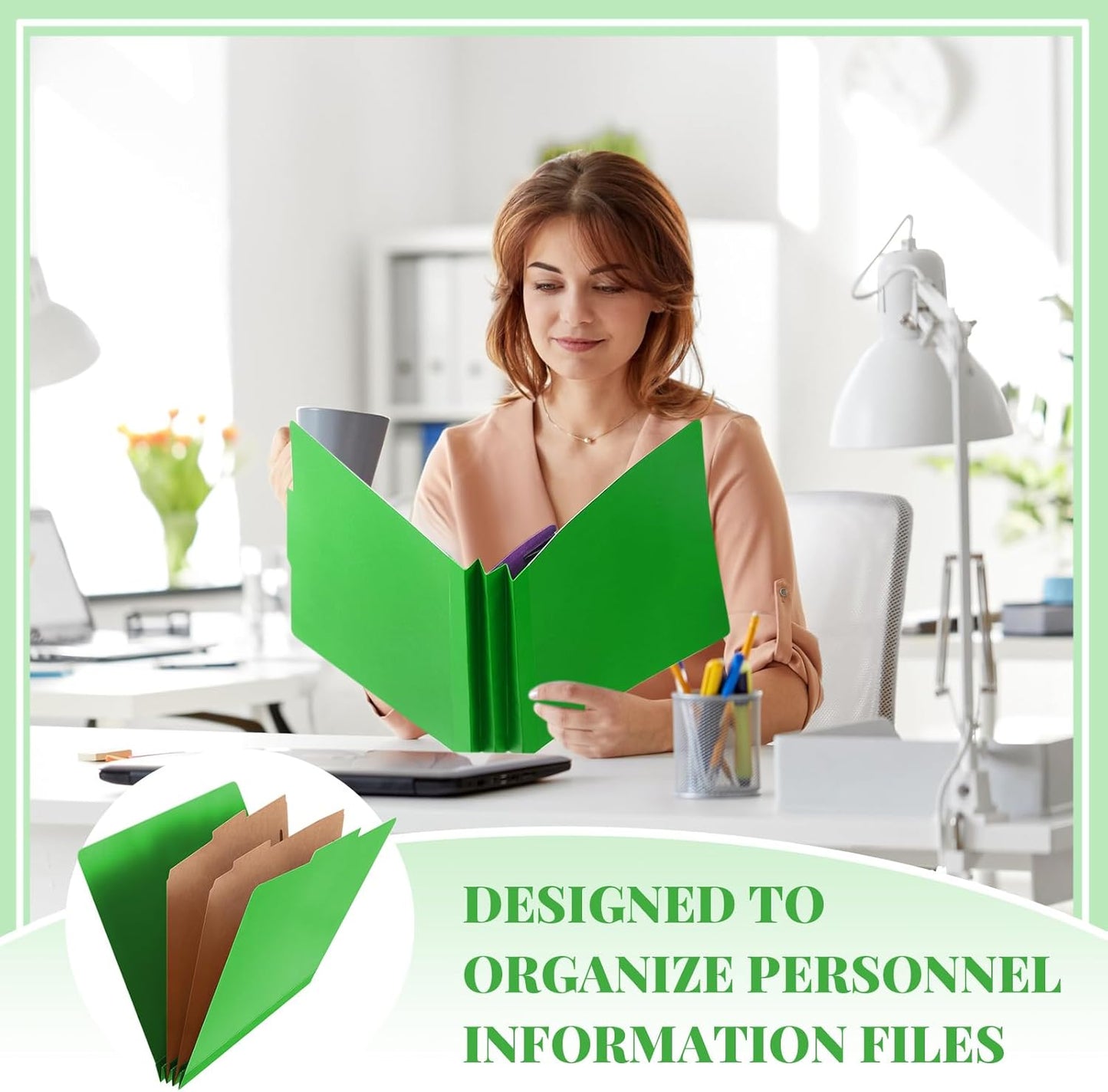 24 Pcs Classification Folders Letter Size Bulk - 2 Dividers Pressboard File Folder with 3. 5 Inch Expansion, 2 Prongs Fastener, Heavy Duty Office File Organizer for Teacher Medical (Green)