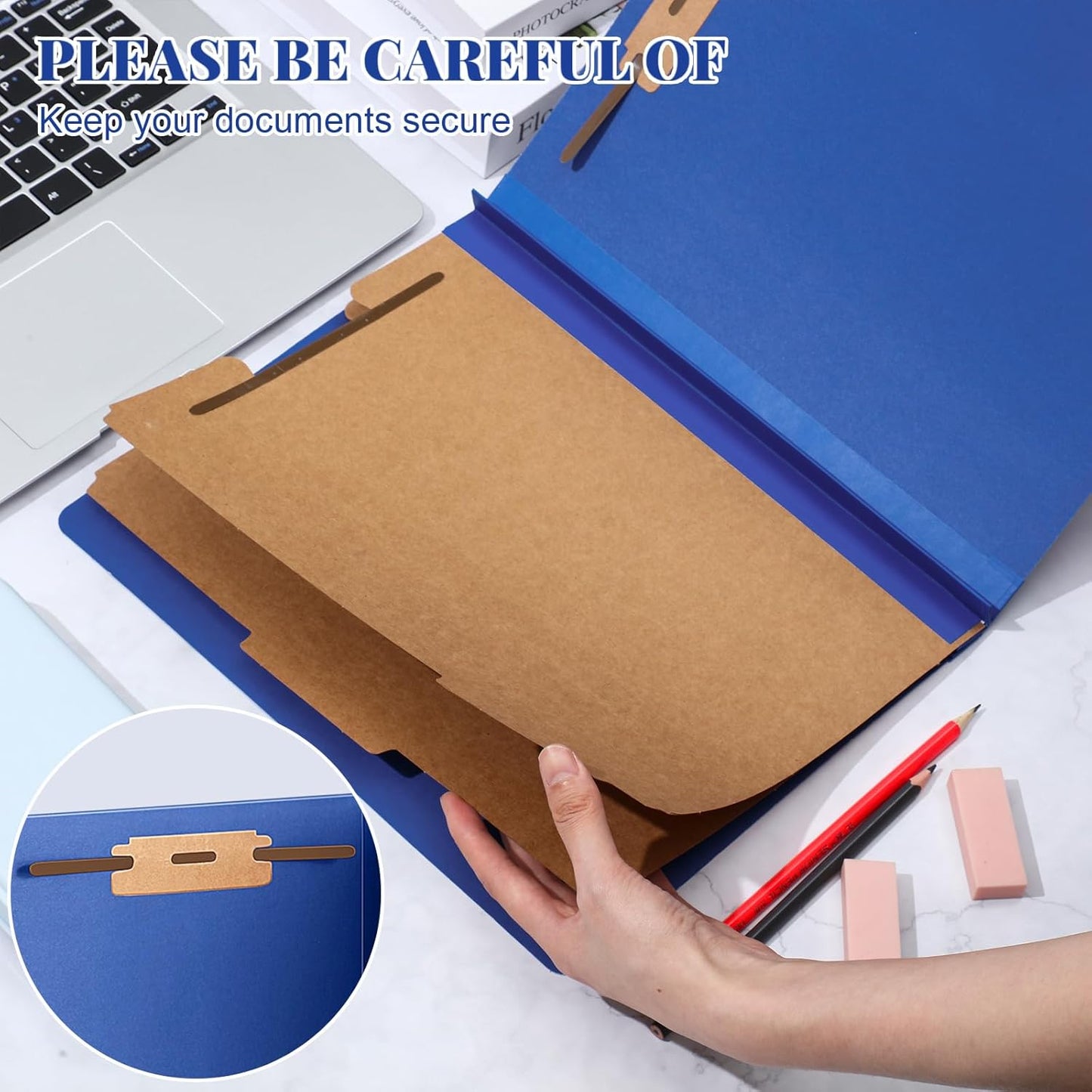12 Pcs Classification Folders Letter Size Bulk - 2 Dividers Pressboard File Folder with 3.5 Inch Expansion, 2 Prongs Fastener, Heavy Duty Office File Organizer for Teacher Medical (Dark Blue)