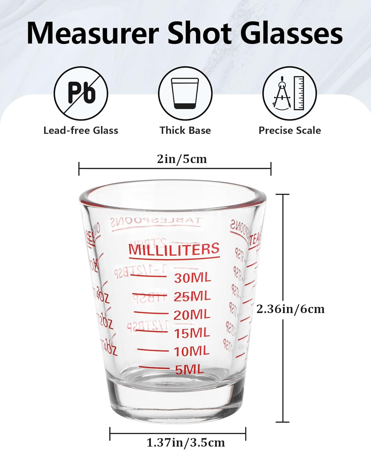 Shot Glasses Measuring Cup Set 4PACK Espresso Shot Glasses Liquid Heavy Glass 26-Incremental Measurement 1 OZ, 2 TBS, 6 TSP, 30 ML Kitchen Tools (Red)