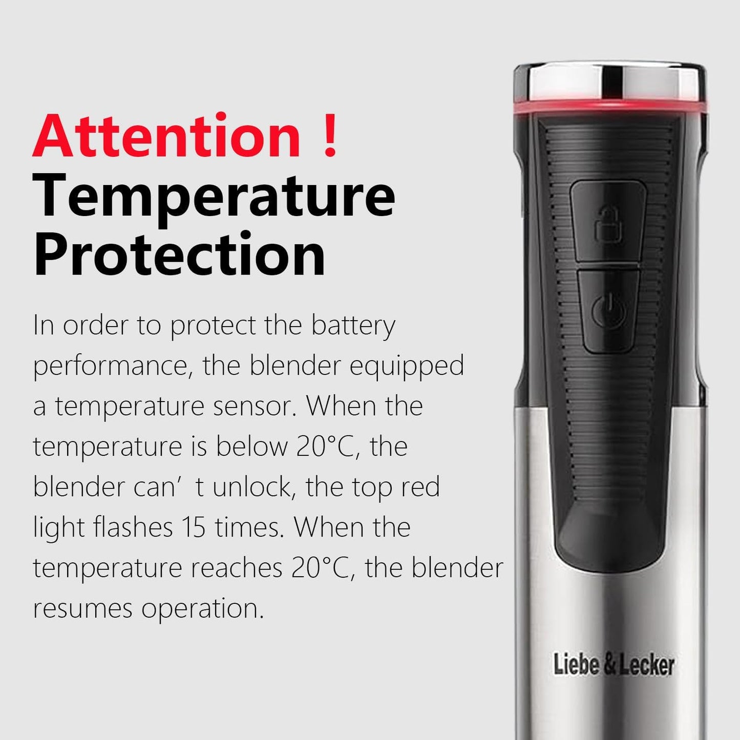 Liebe&Lecker Cordless Hand Blender, Immersion Blender Handheld USB Rechargeable 8 Variable Speeds with Whisk, Milk Frother Attachments, Portable Stick mixed for Milkshakes, Smoothies & Soups.