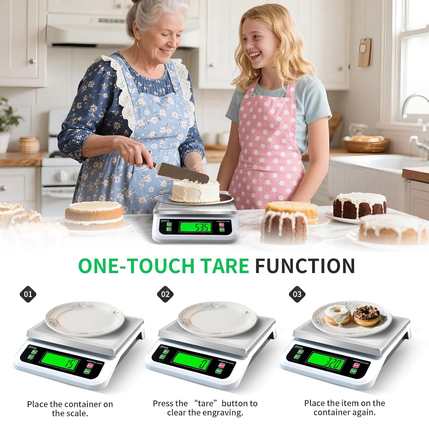Large Digital Kitchen Scale 40kg/88lbs Commercial Food Scale with Tare and PCS Funtion for Parts and Coins LCD Display Stainless Steel Baking Scale for Cooking, Adapter Included (White, 40kg)