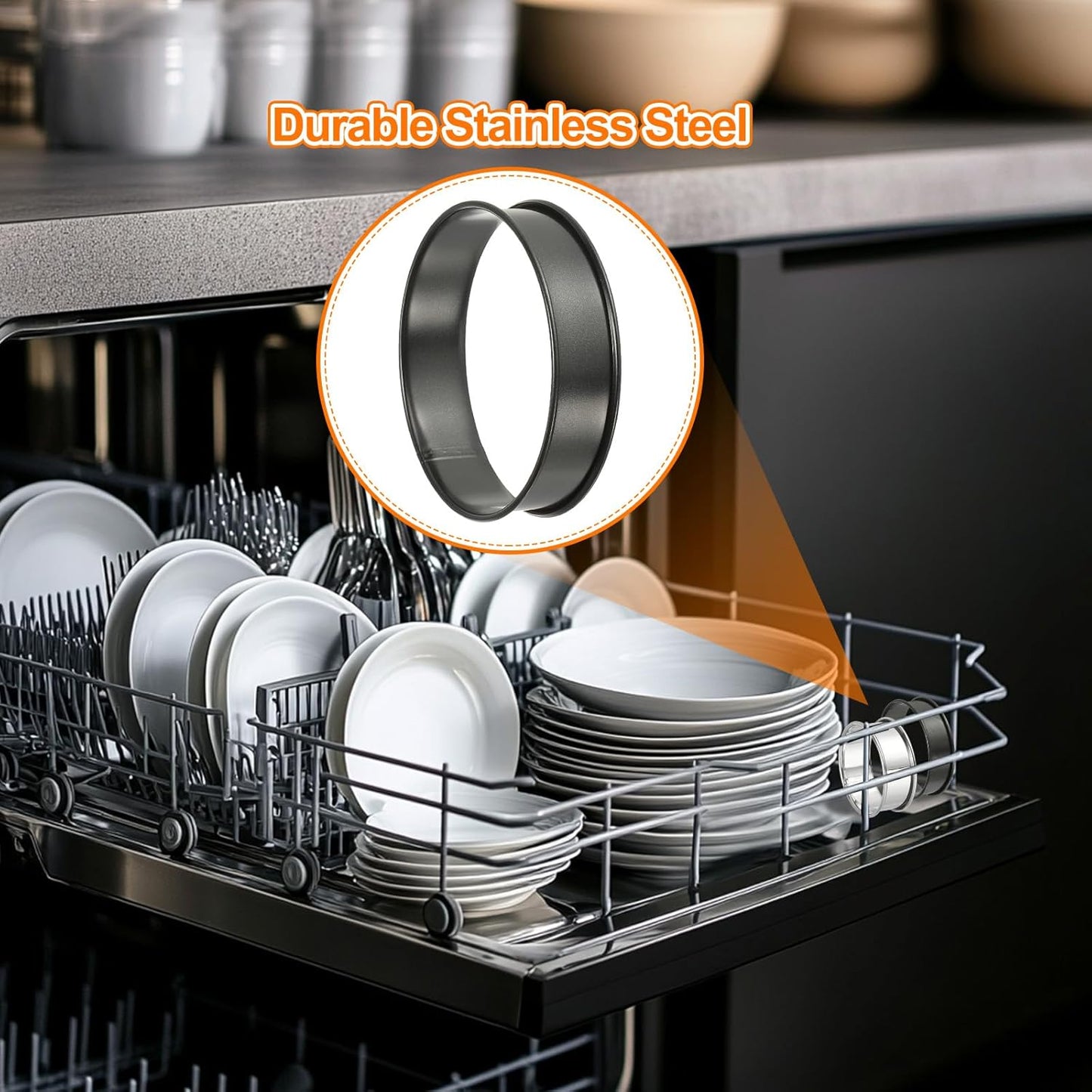 HARFINGTON 8pcs Crumpet Rings 3.94" Nonstick Round Cake Ring Stainless Steel Double Rolled English Pastry Rings for Kitchen Baking Crumpet Dessert, Black