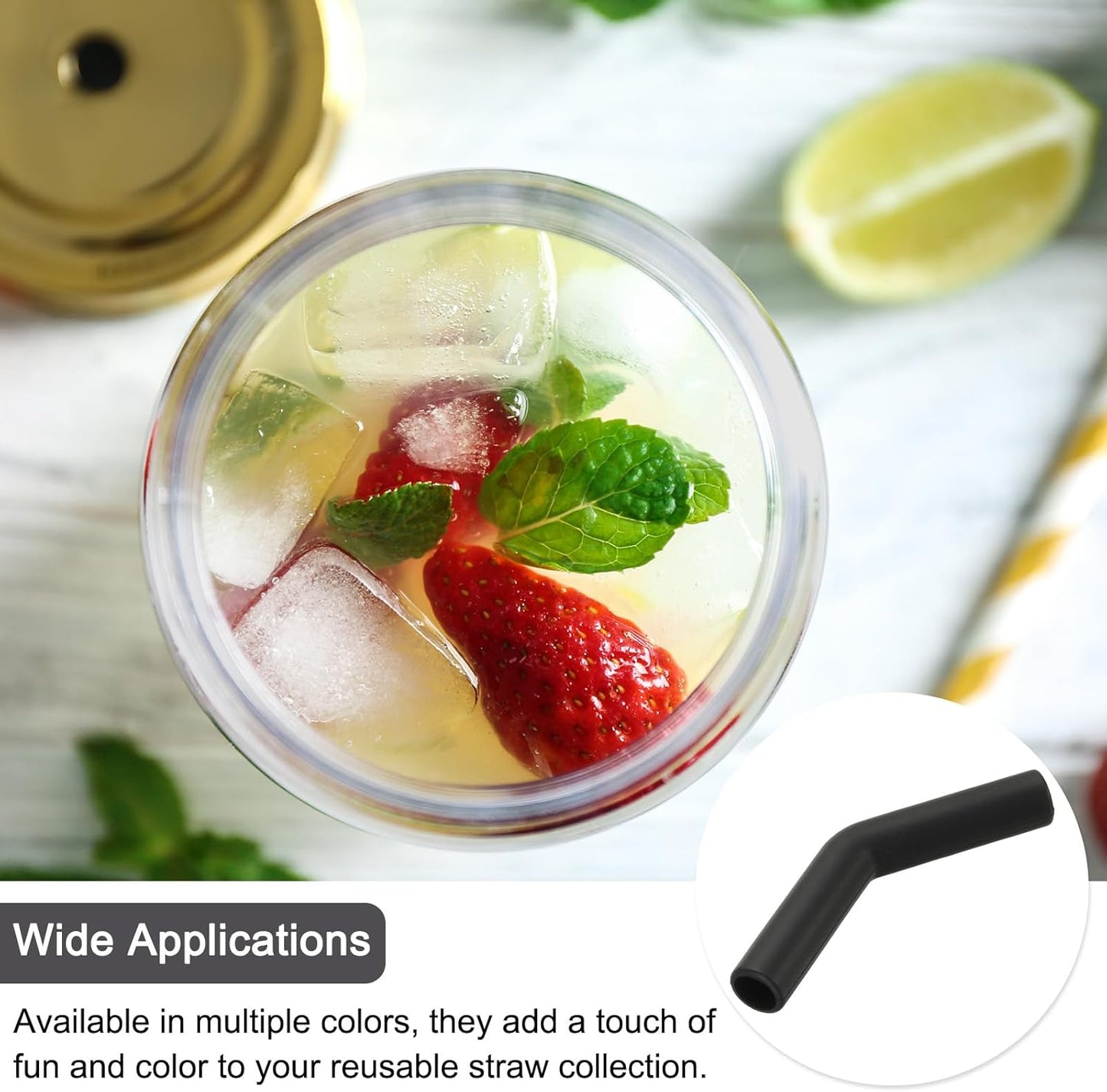 uxcell 4Pcs Silicone Straw Tips, Silicone Straw Elbows Tip, Soft Reusable Metal Straw Covers Fit for 10mm/0.39" OD Stainless Steel Straws, Black